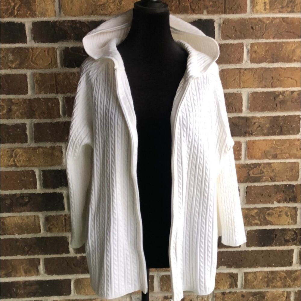 Jones Studio White Cable Knit Cotton Blend Full Zip Hoodie Cardigan Plus 2X